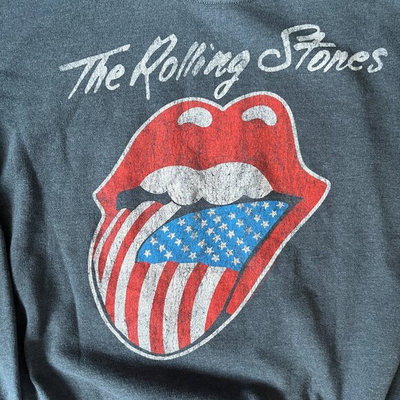 Rolling Stones Tongue Logo Distressed Collar, Sleeve, Bottom Grey Sweatshirt - Picture 6 of 9